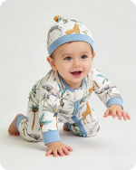 Soft Blue Giraffe & Elephant Bamboo Baby Pajamas