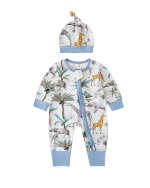 Soft Blue Giraffe & Elephant Bamboo Baby Pajamas