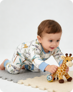 Soft Blue Giraffe & Elephant Bamboo Baby Pajamas