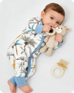 Soft Blue Giraffe & Elephant Bamboo Baby Pajamas