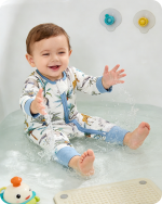 Soft Blue Giraffe & Elephant Bamboo Baby Pajamas