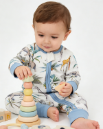 Soft Blue Giraffe & Elephant Bamboo Baby Pajamas
