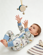 Soft Blue Giraffe & Elephant Bamboo Baby Pajamas