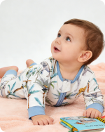 Soft Blue Giraffe & Elephant Bamboo Baby Pajamas