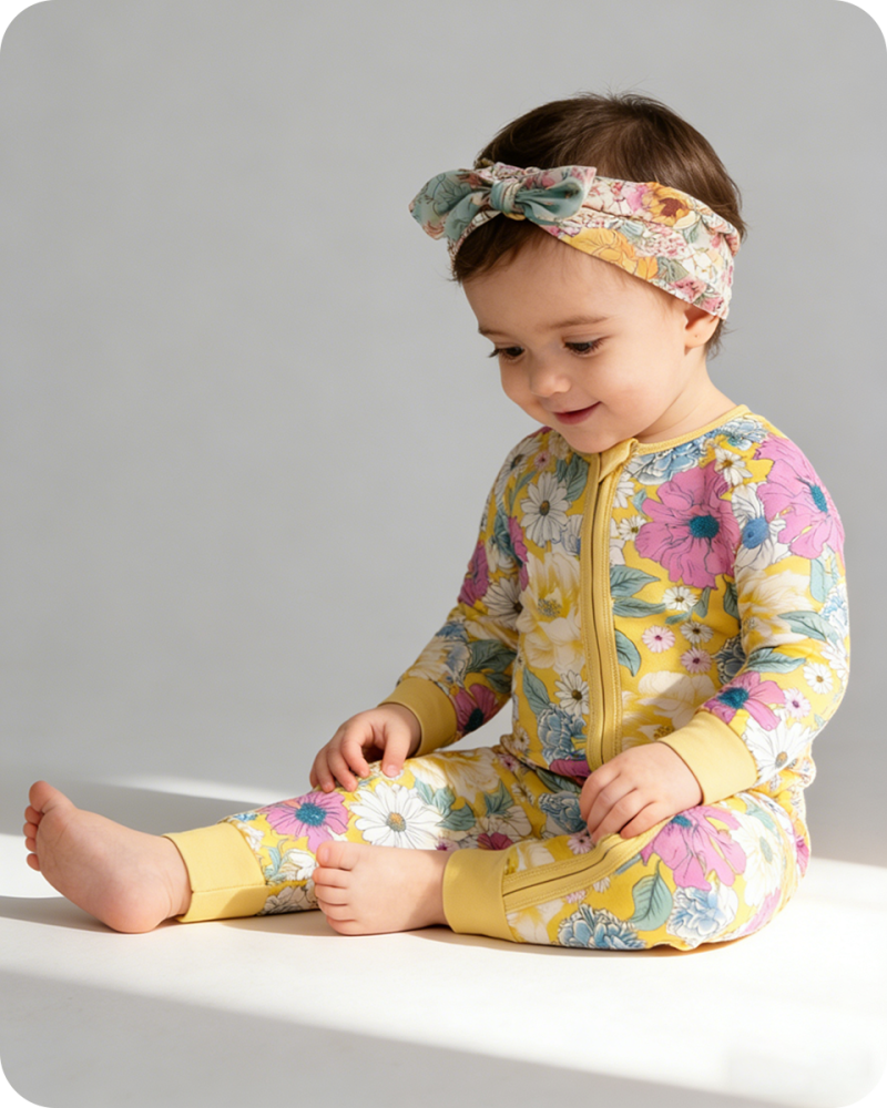 Sunny Floral Bamboo Baby Sleeper Zippered One-Piece