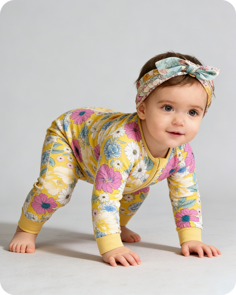 Sunny Floral Bamboo Baby Sleeper Zippered One-Piece