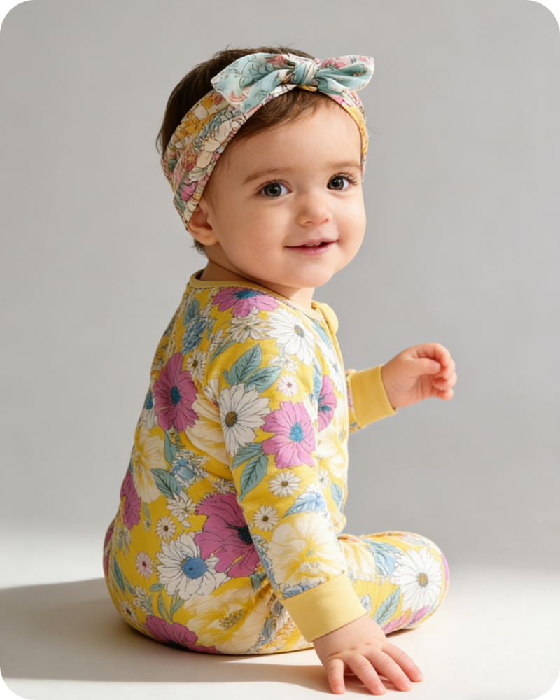 Sunny Floral Bamboo Baby Sleeper Zippered One-Piece