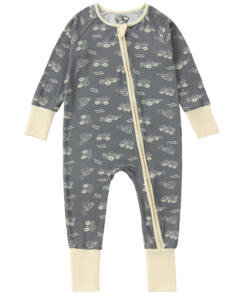 Bamboo Bodysuit Baby Grey Car Print