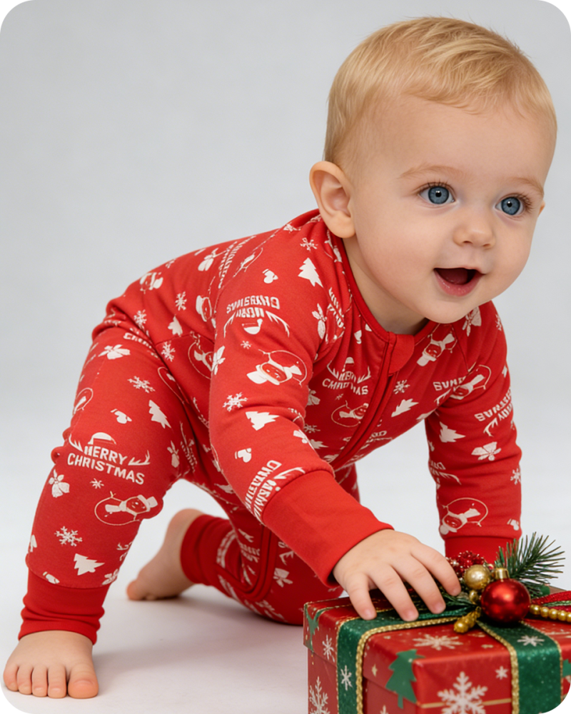Bamboo Christmas Pajamas Baby Red Snowman