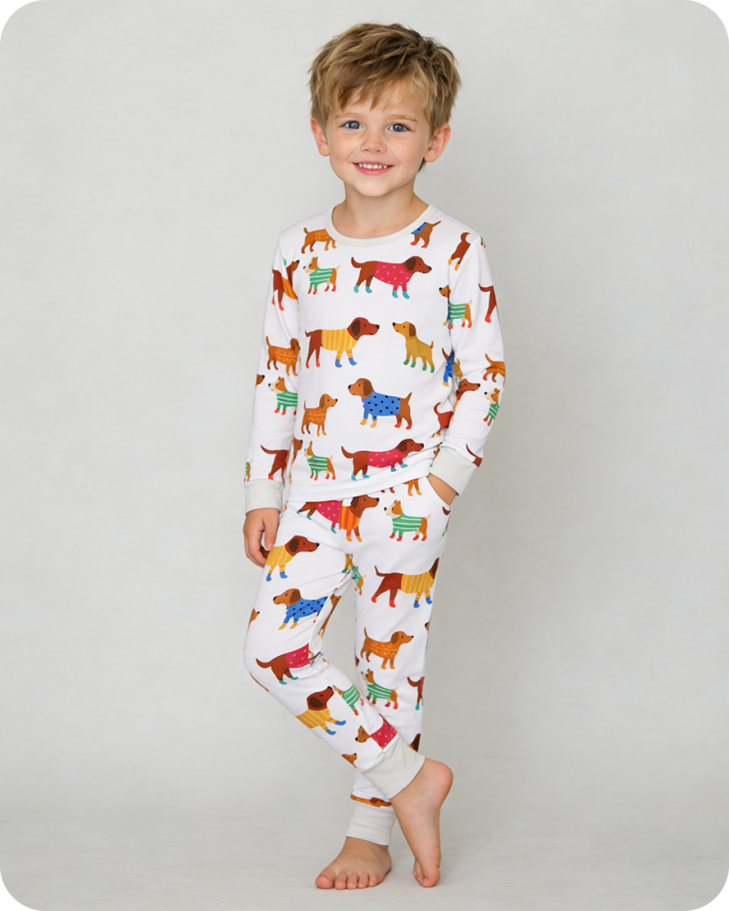 Colorful Dachshund Stretch-Fit Bamboo Pajamas Set