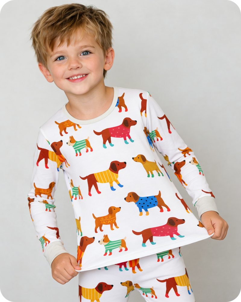 Colorful Dachshund Stretch-Fit Bamboo Pajamas Set