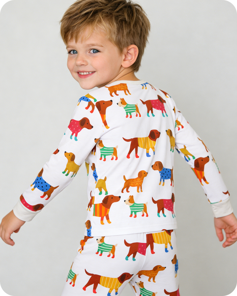 Colorful Dachshund Stretch-Fit Bamboo Pajamas Set