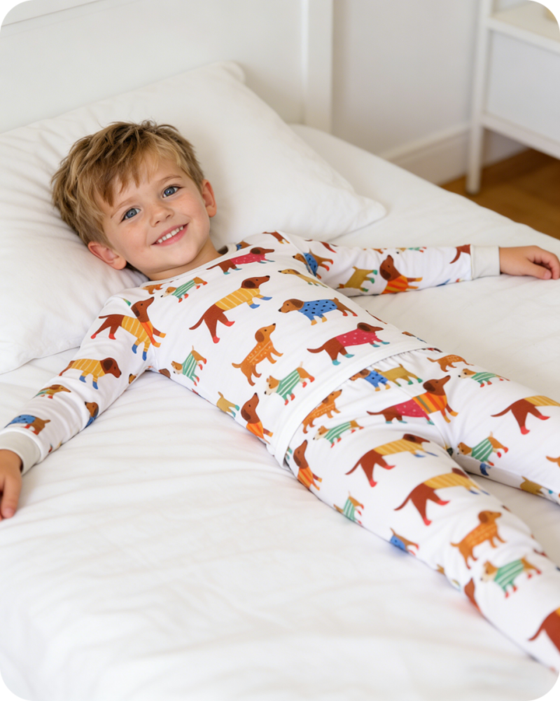 Colorful Dachshund Stretch-Fit Bamboo Pajamas Set