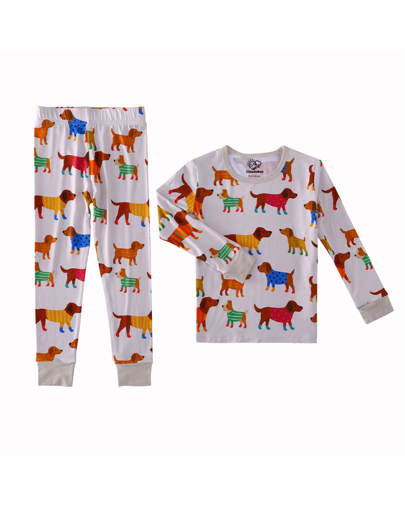 Colorful Dachshund Stretch-Fit Bamboo Pajamas Set
