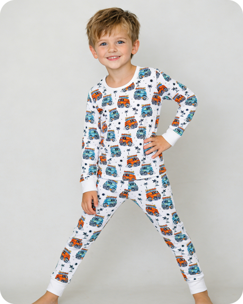 Cozy Cartoon Bus Bamboo Pajamas Set