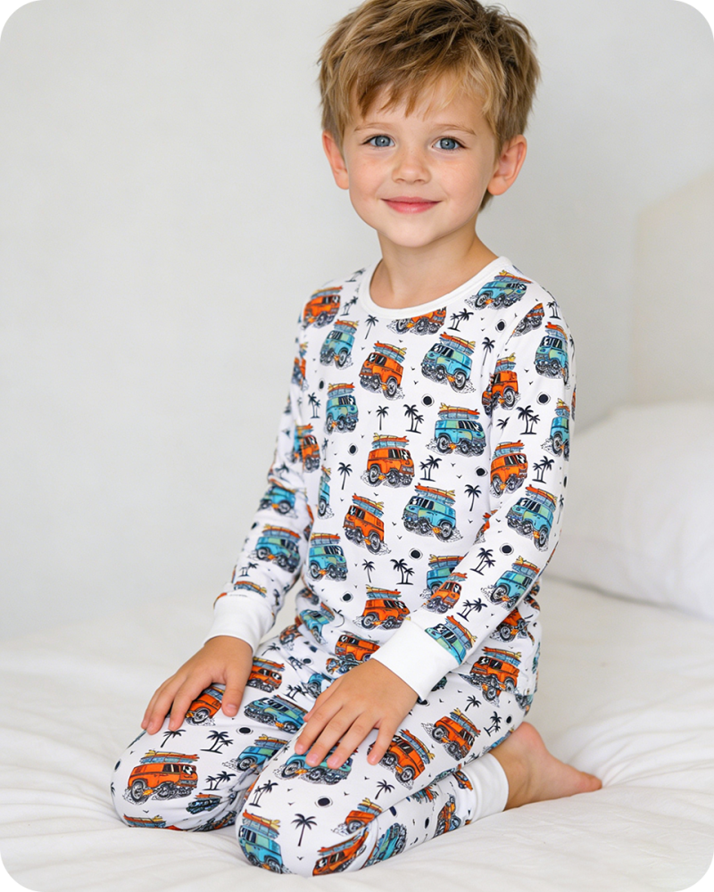 Cozy Cartoon Bus Bamboo Pajamas Set