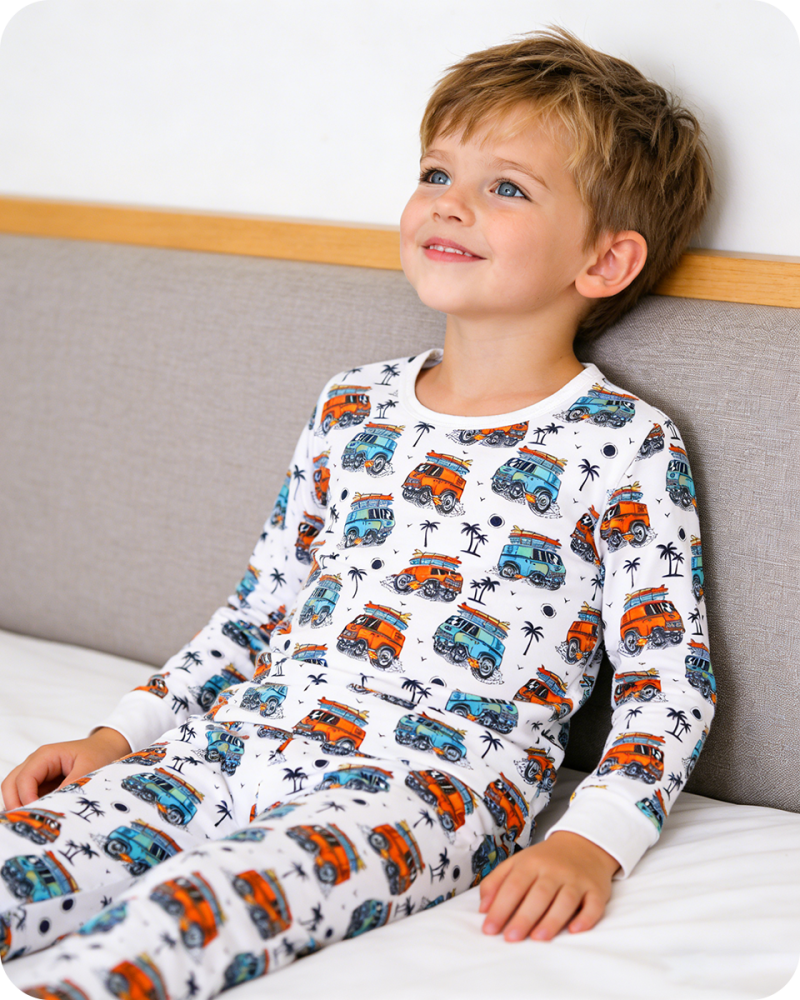 Cozy Cartoon Bus Bamboo Pajamas Set