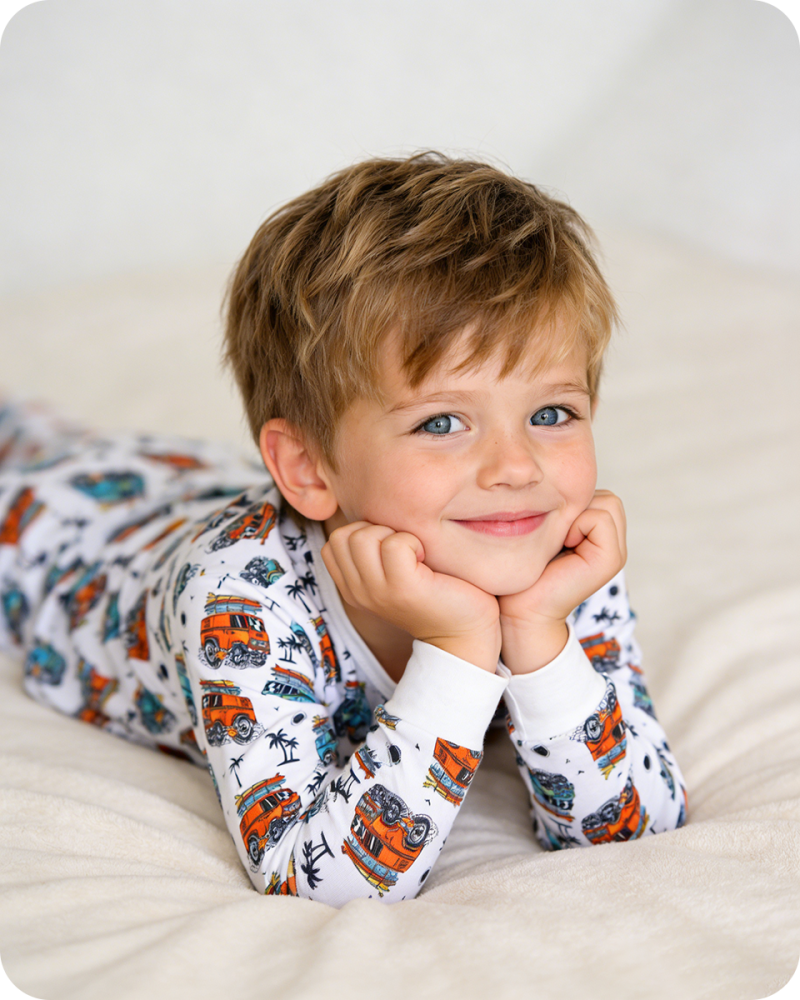 Cozy Cartoon Bus Bamboo Pajamas Set