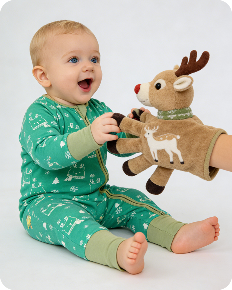 Reindeer Print Bamboo Baby Zipper Romper