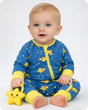 Rocket Cartoon Bamboo Pjs for Babies Dark Blue