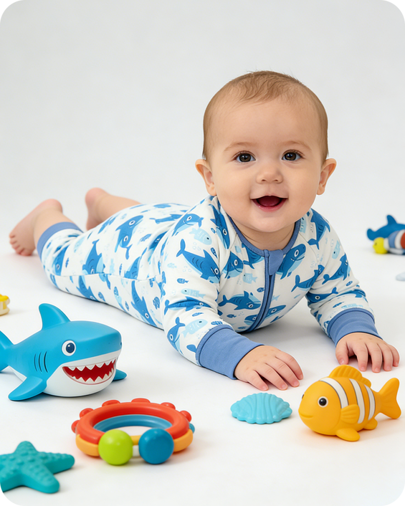 Shark Bamboo Sleepers for Baby Boy Blue