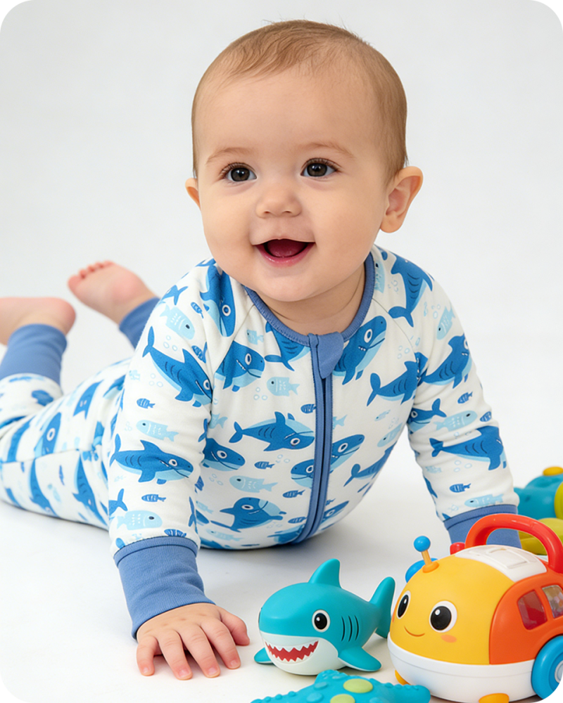 Shark Bamboo Sleepers for Baby Boy Blue