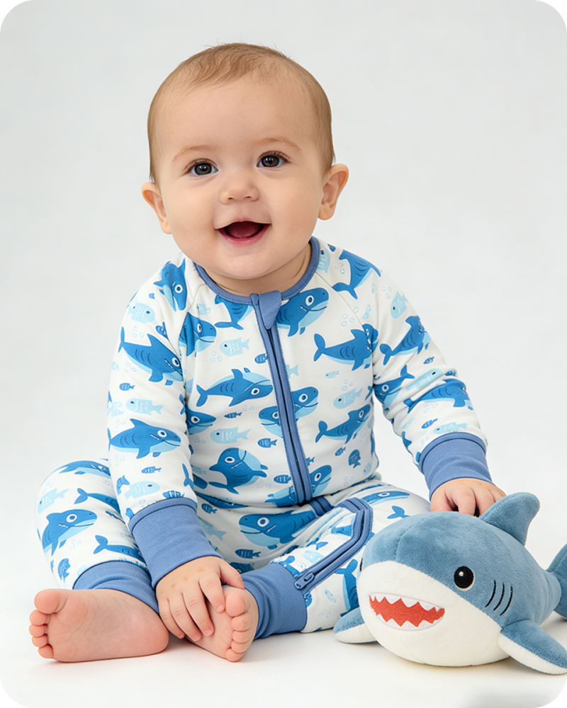 Shark Bamboo Sleepers for Baby Boy Blue