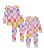 Bamboo Matching Sibling Pajamas Pastel Checkered Cloud