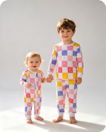 Bamboo Matching Sibling Pajamas Pastel Checkered Cloud