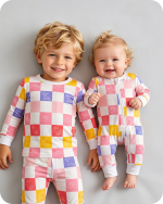Bamboo Matching Sibling Pajamas Pastel Checkered Cloud