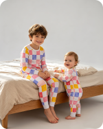 Bamboo Matching Sibling Pajamas Pastel Checkered Cloud