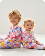 Bamboo Matching Sibling Pajamas Pastel Checkered Cloud