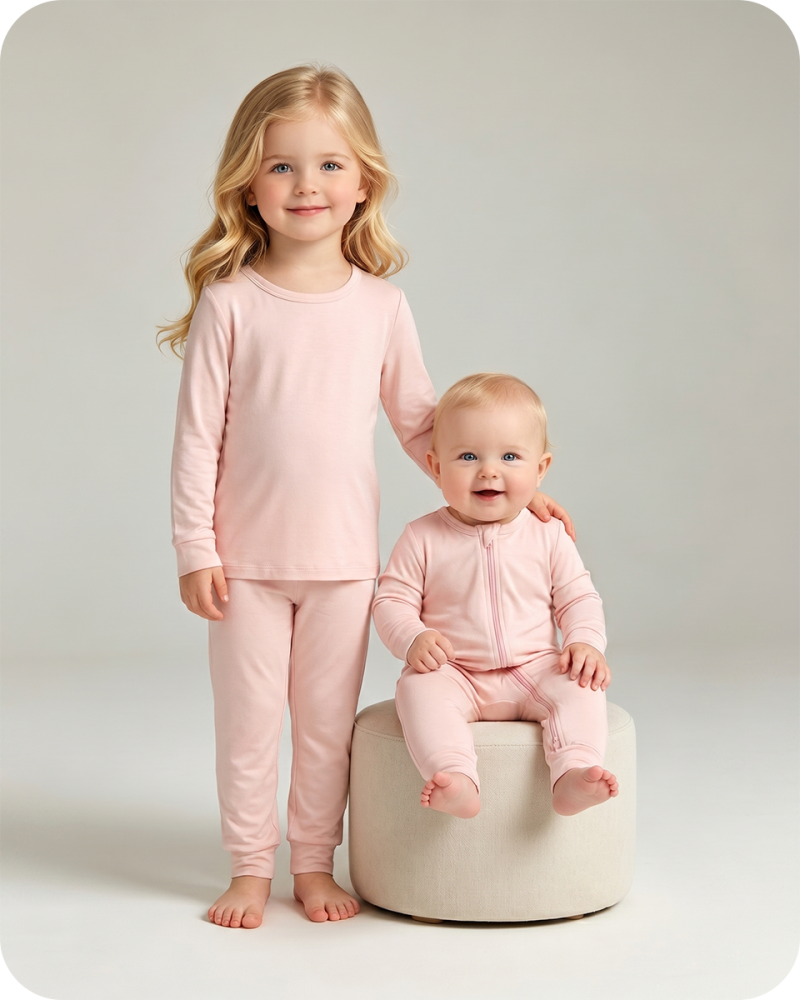 Bamboo Matching Sibling Pajamas​ Solid Blush Pink