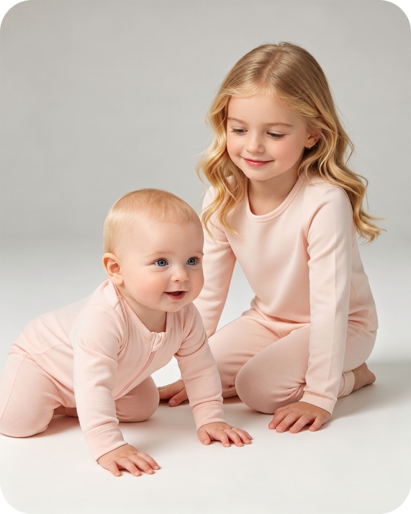 Bamboo Matching Sibling Pajamas​ Solid Blush Pink