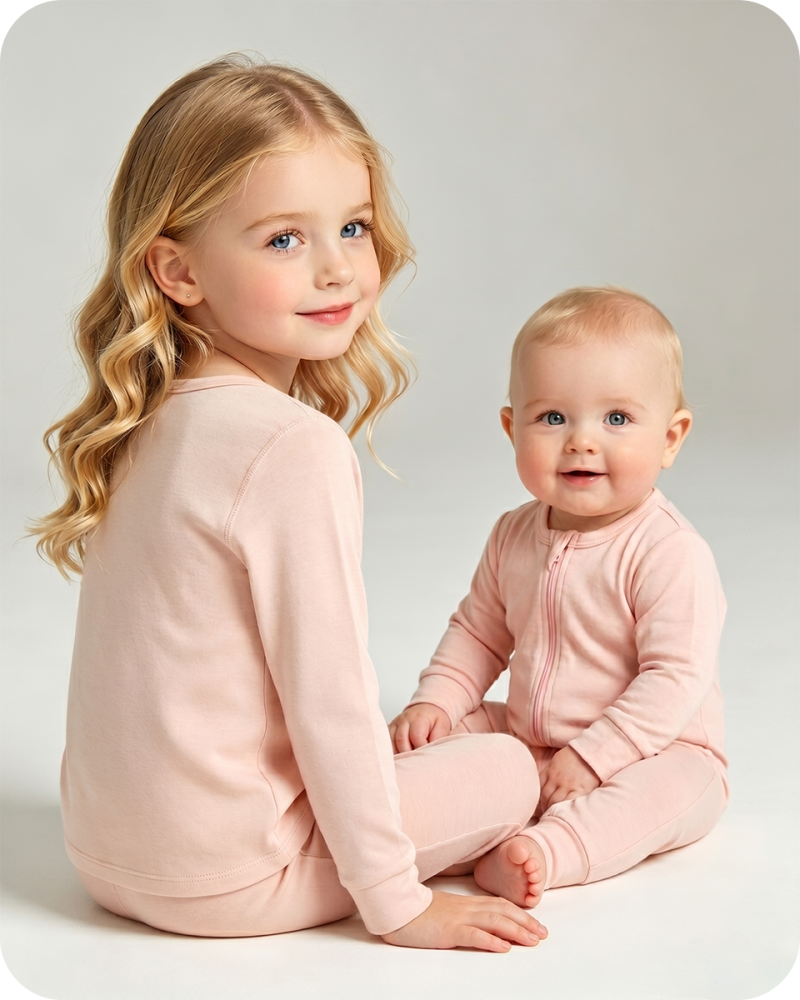 Bamboo Matching Sibling Pajamas​ Solid Blush Pink