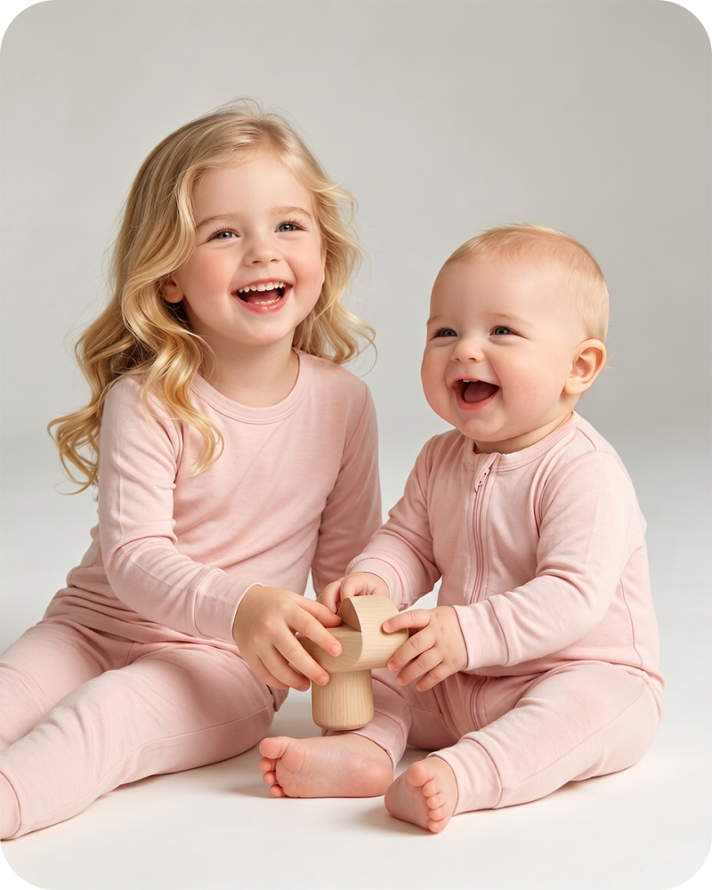 Bamboo Matching Sibling Pajamas​ Solid Blush Pink