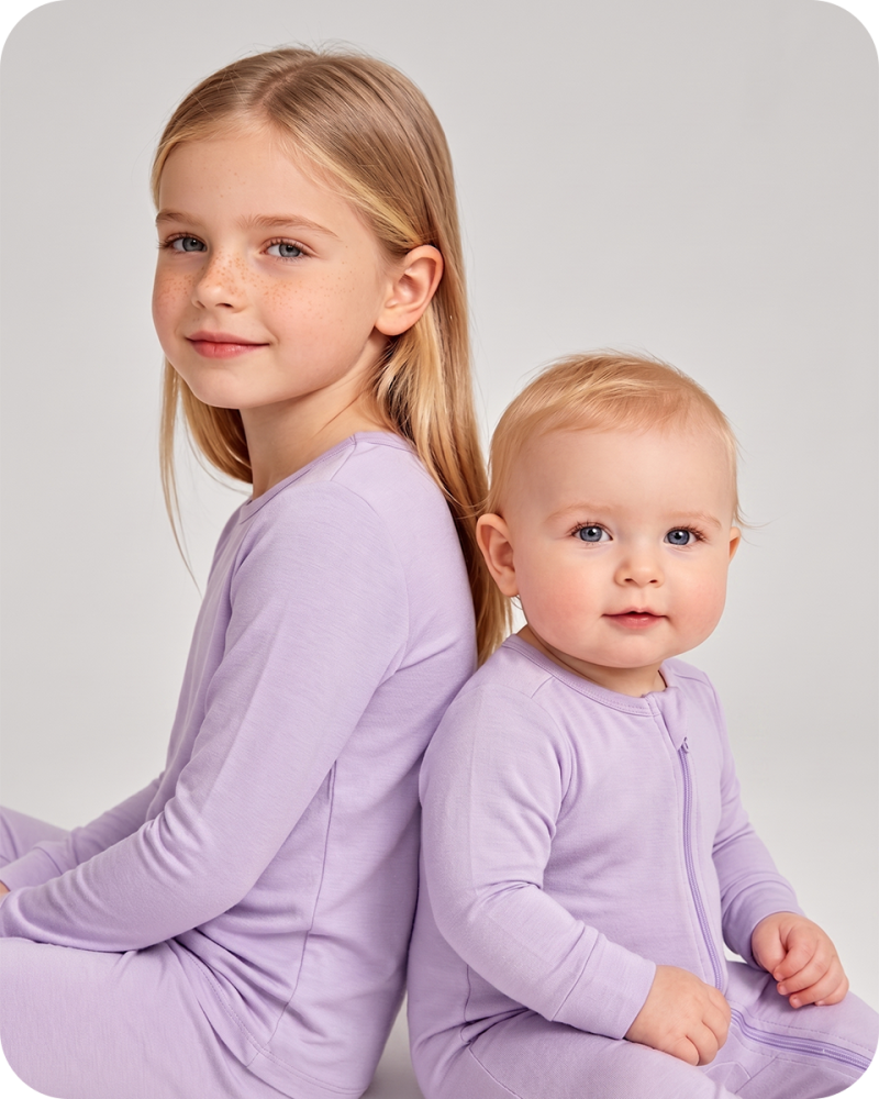 Bamboo Sibling Matching Pajamas Pastel Purple