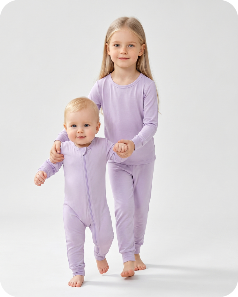 Bamboo Sibling Matching Pajamas Pastel Purple