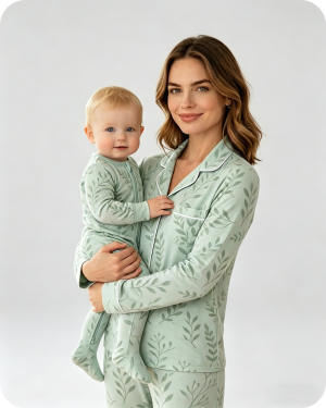 Breathable Bamboo Matching Sleepwear Leaf Print
