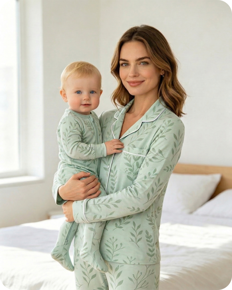 Breathable Bamboo Matching Sleepwear Leaf Print