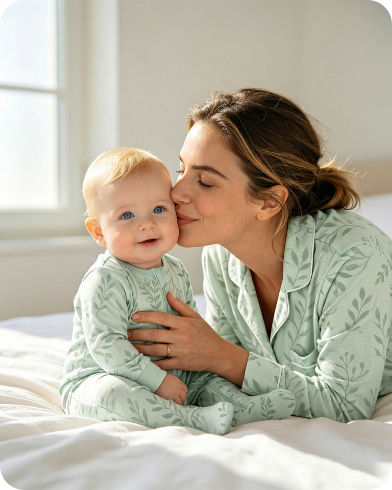 Breathable Bamboo Matching Sleepwear Leaf Print