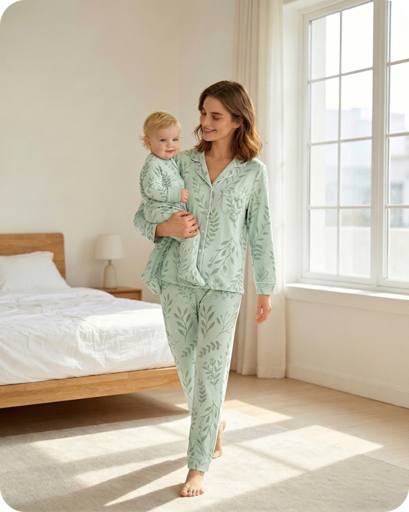 Breathable Bamboo Matching Sleepwear Leaf Print