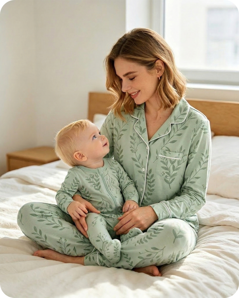 Breathable Bamboo Matching Sleepwear Leaf Print