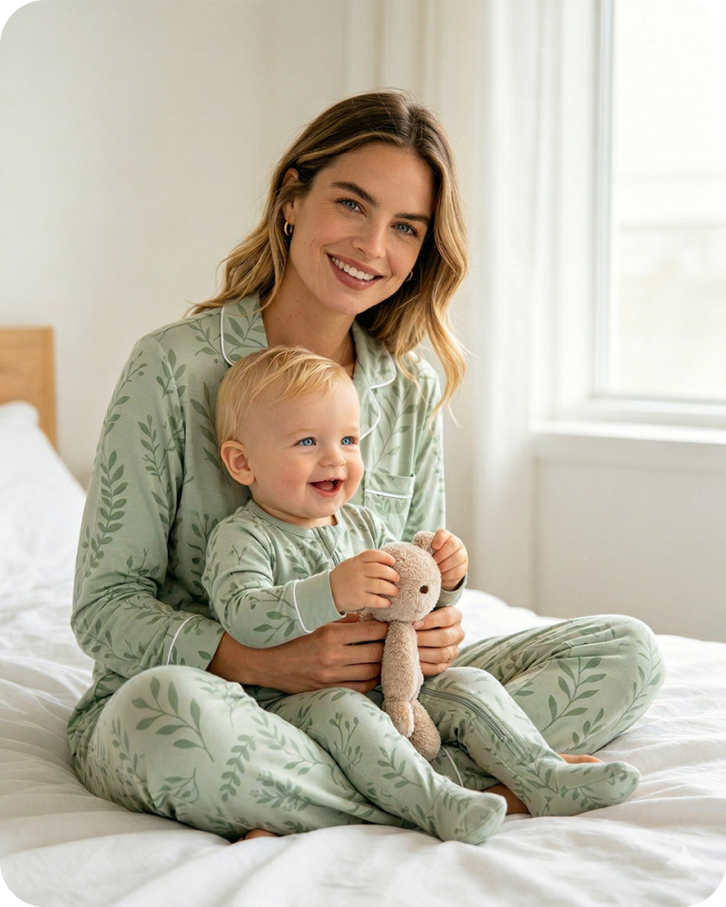 Breathable Bamboo Matching Sleepwear Leaf Print