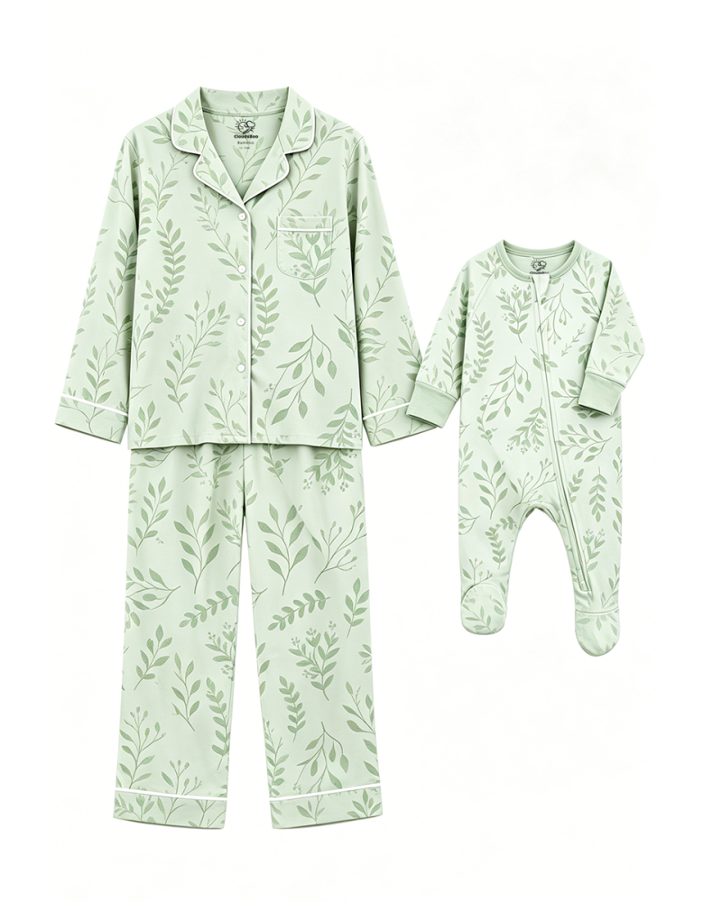 Breathable Bamboo Matching Sleepwear Leaf Print