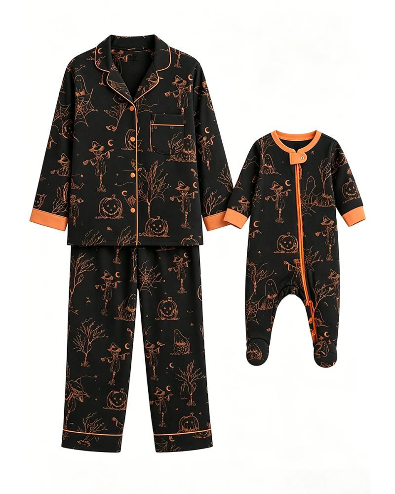 Cozy Mom & Me Halloween Pajamas Sets Black