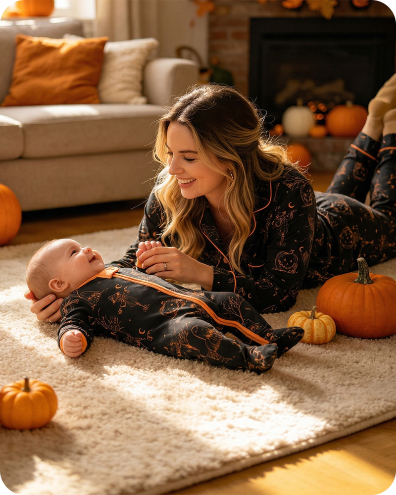 Cozy Mom & Me Halloween Pajamas Sets Black