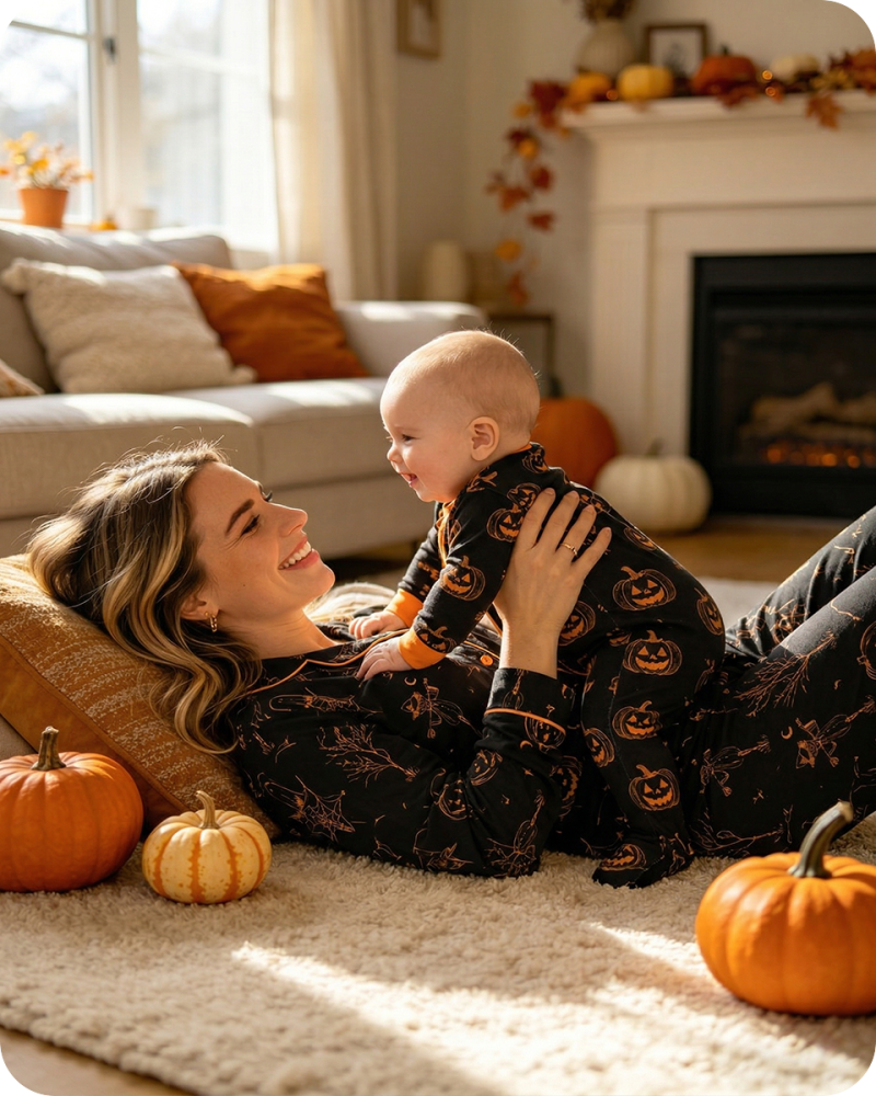 Cozy Mom & Me Halloween Pajamas Sets Black