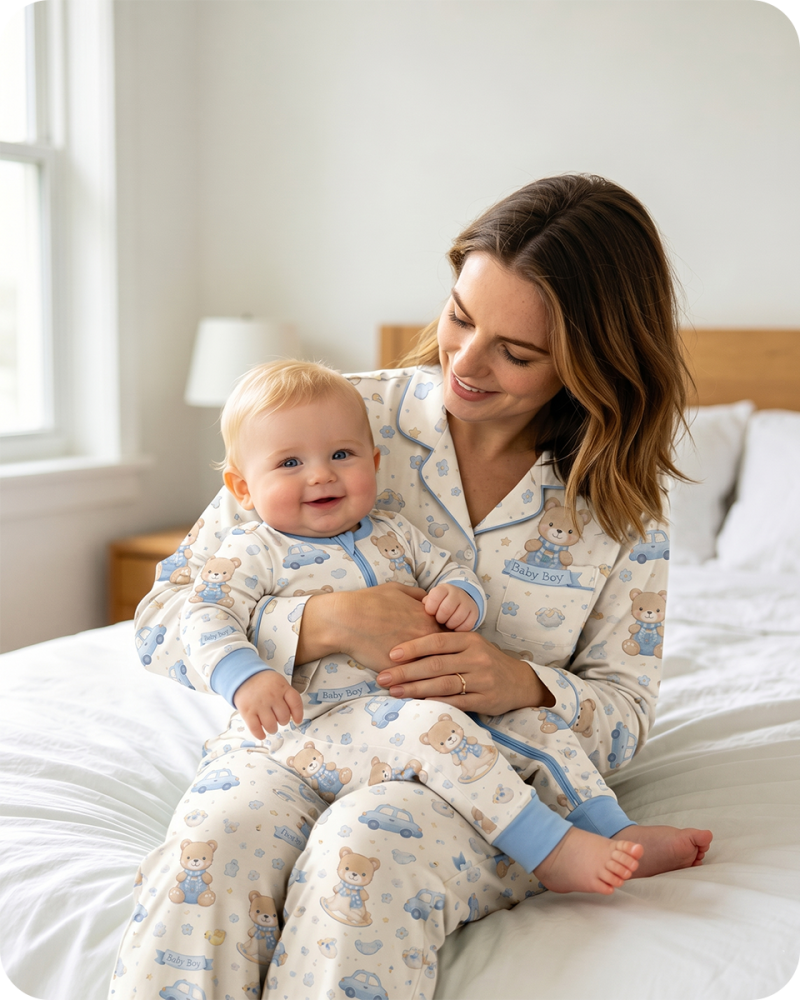Mom & Baby Boy Teddy Bear Bamboo Pajama Set