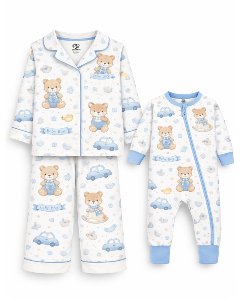 Mom & Baby Boy Teddy Bear Bamboo Pajama Set
